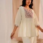 Off White Yoke Design Cotton A-Line Kurti