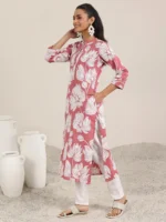 Peach Printed Cotton Straight Kurta - Image 3