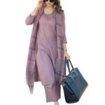 Women's Rayon Blend Straight Solid Kurta with Pant & Dupatta