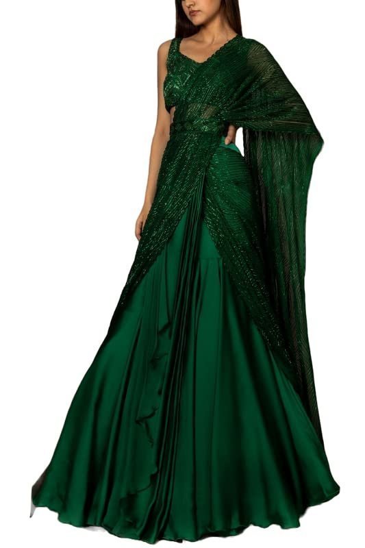 51uwpFtRNcL.jpg Women's frill ruffle ready to wear saree for wedding mehandi party diwali haldi reception navratra gift. - Image 1