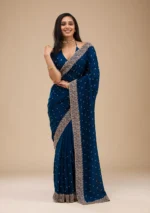 Navy Blue Zariwork Soft Silk Saree - Image 2